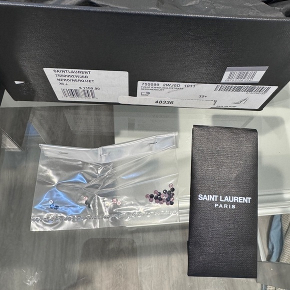 YSL Saint Laurent Black Anja Rhinestone Mesh Heels (sz 35.5) - Picture 14 of 16